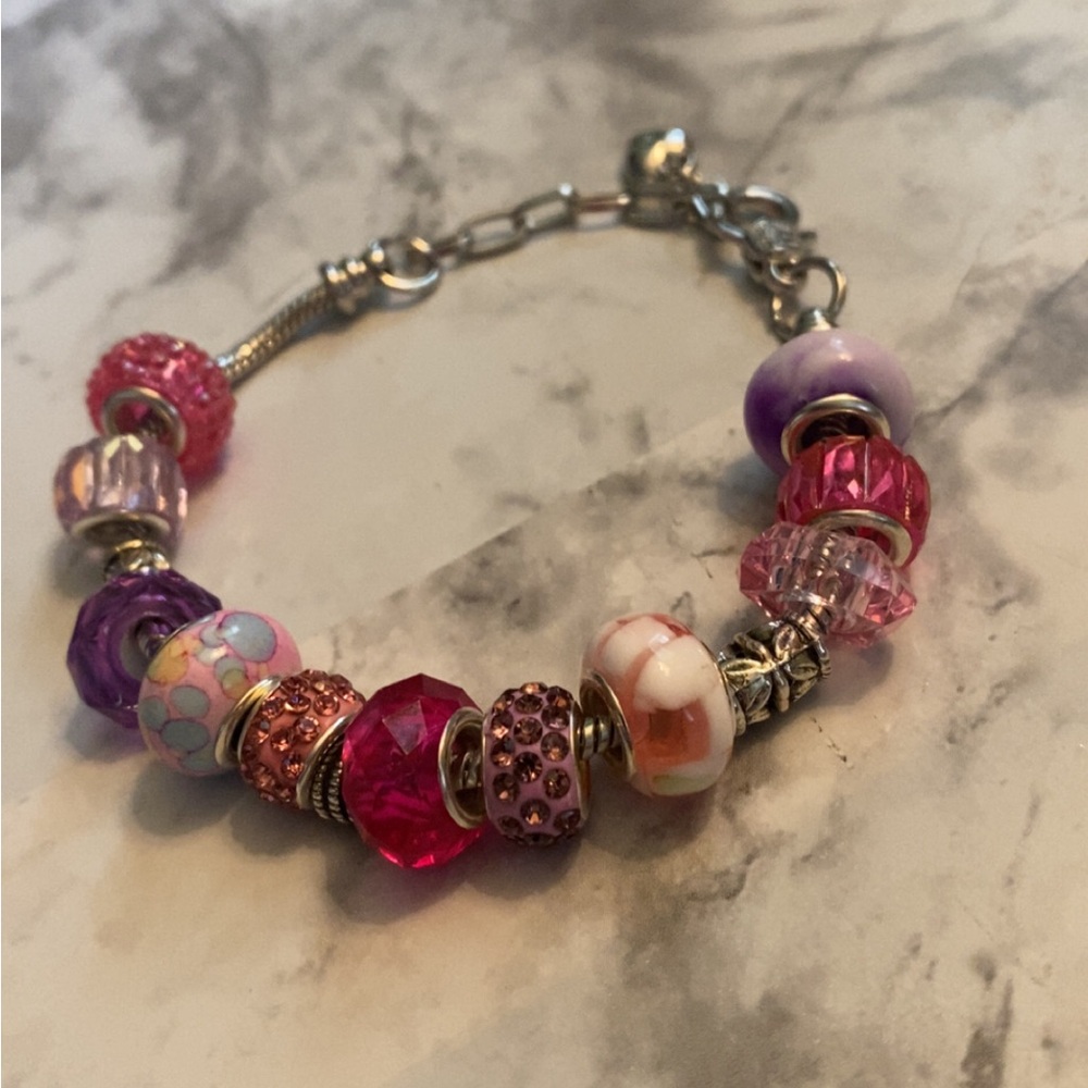 Elegant Pink and Purple European bead bracelet